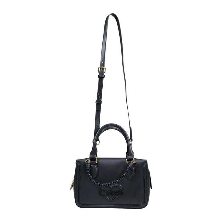 Love Moschino Logo-Embossed Polyurethane Top Handle Bag — Black, view 2