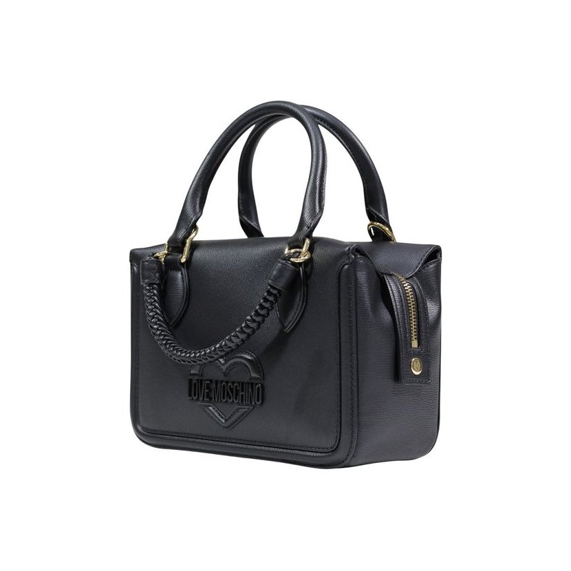 Love Moschino Logo-Embossed Polyurethane Top Handle Bag — Black, view 3