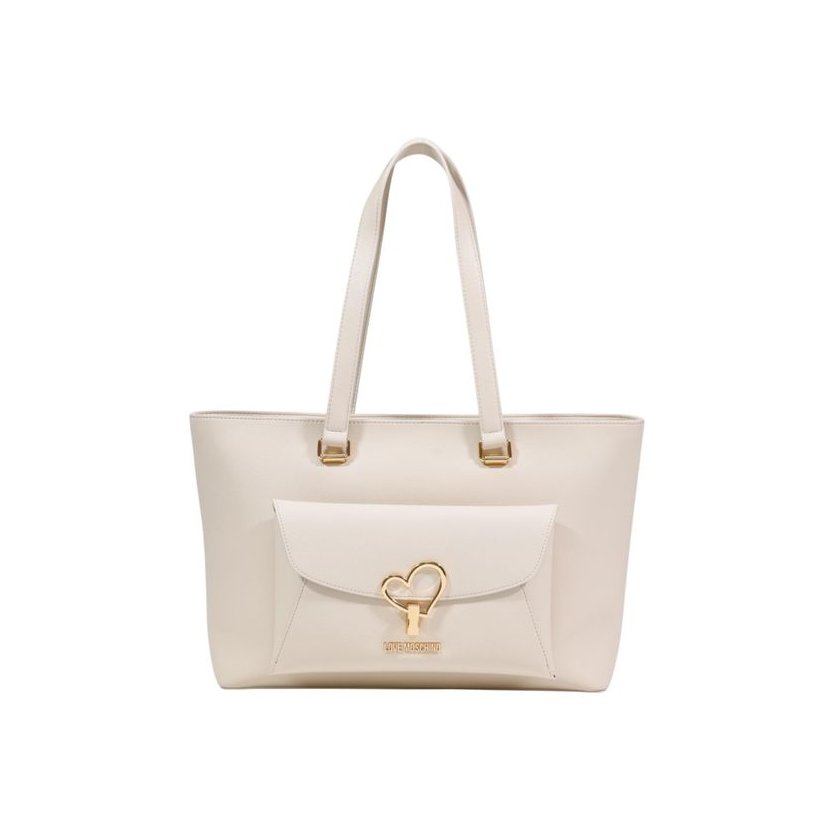 Love Moschino Heart-Embellished Polyurethane Tote Bag — Beige by Love Moschino