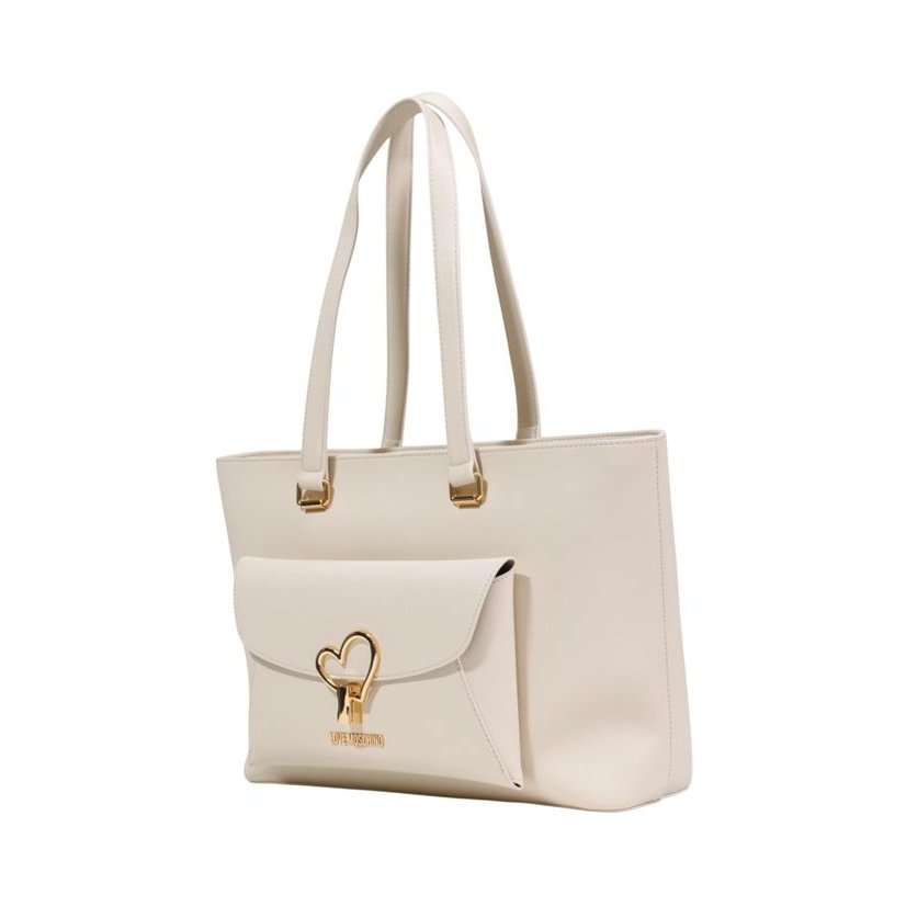 Love Moschino Heart-Embellished Polyurethane Tote Bag — Beige, view 3