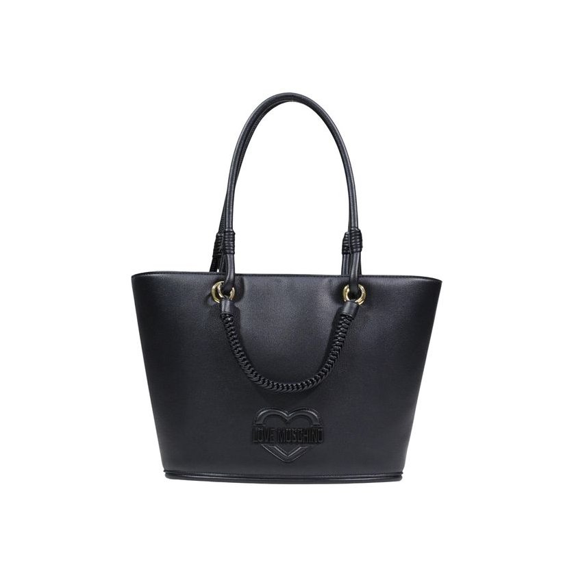 Love Moschino Embossed Heart Logo Tote Bag — Black by Love Moschino
