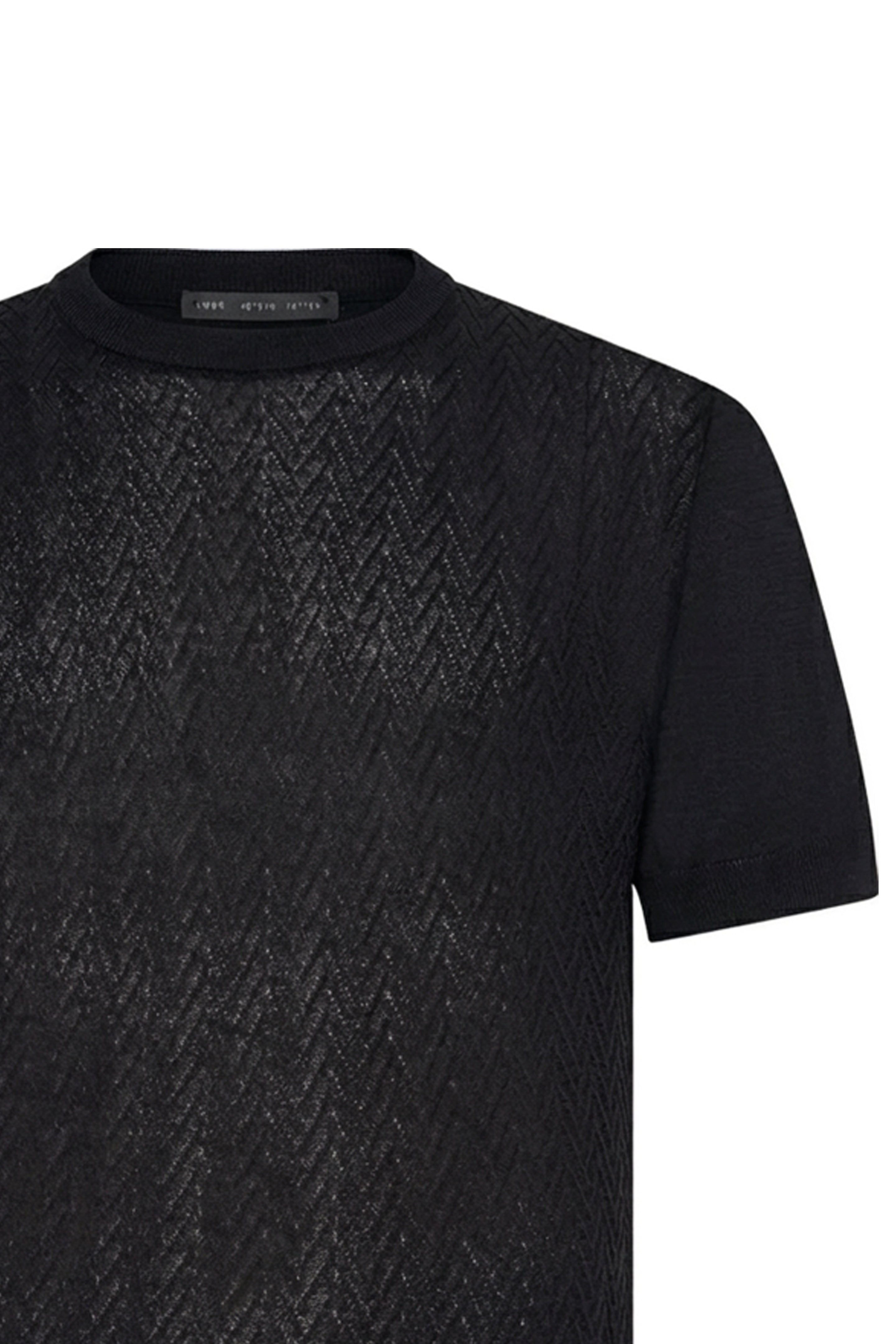 Low Brand Chevron-Textured Crewneck Sweater — Black by Low Brand