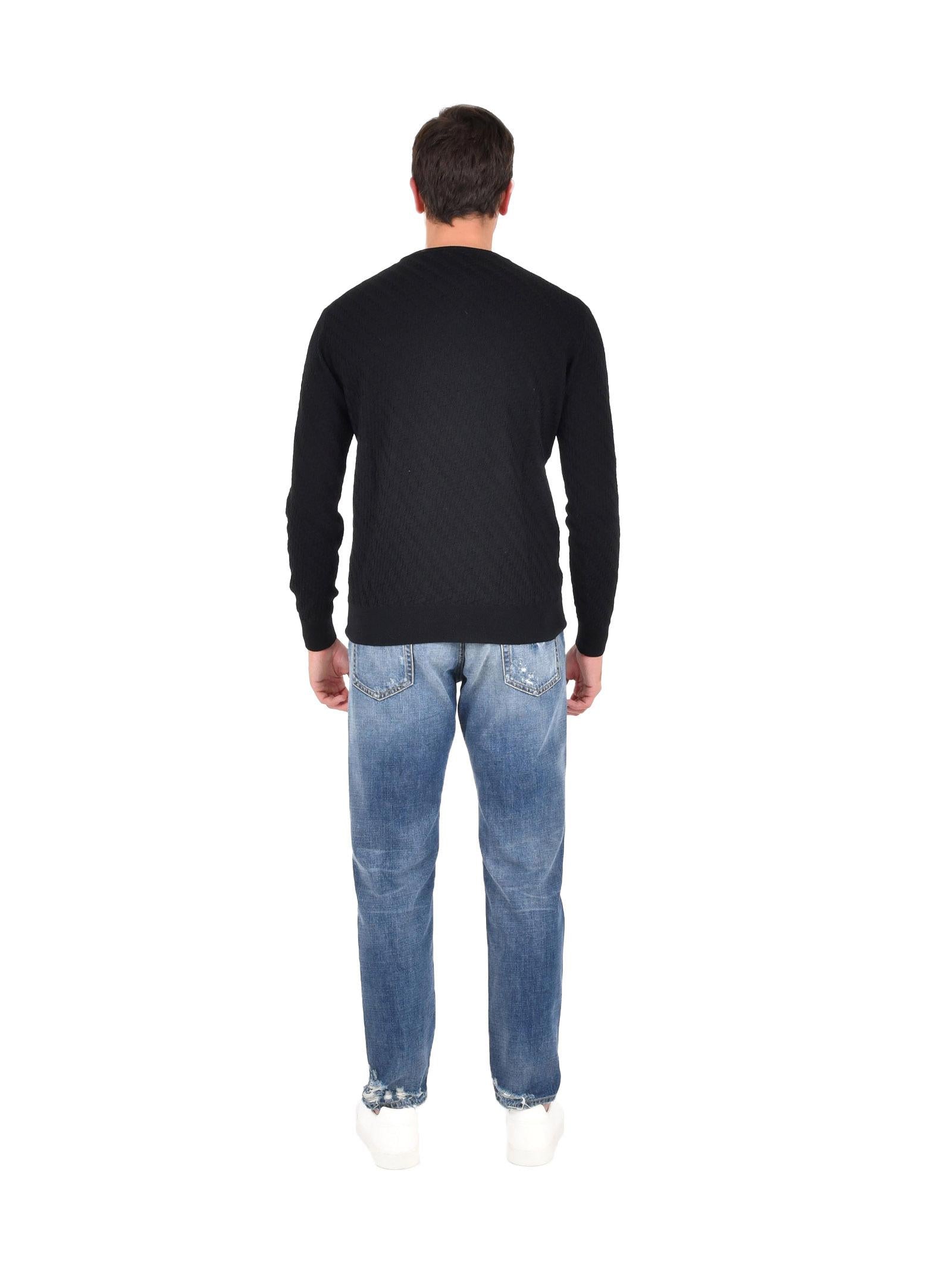 Low Brand All-Over Jacquard Wool Sweater — Black by Low Brand