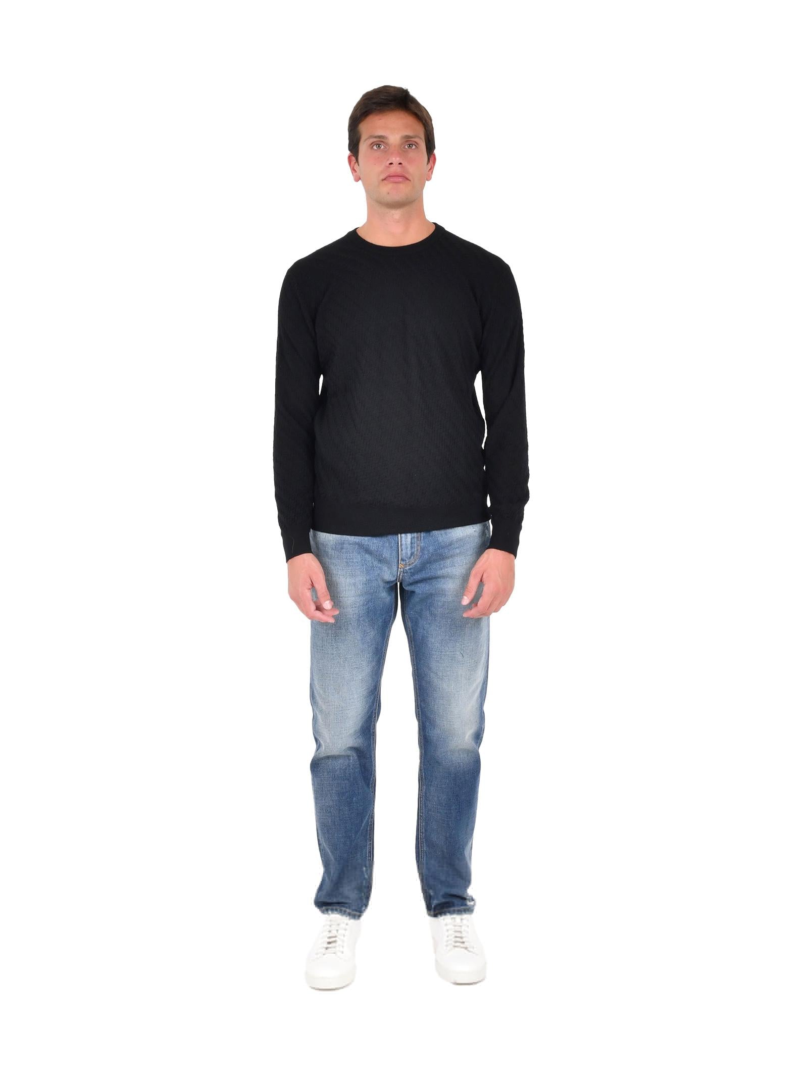 Low Brand All-Over Jacquard Wool Sweater — Black, view 2