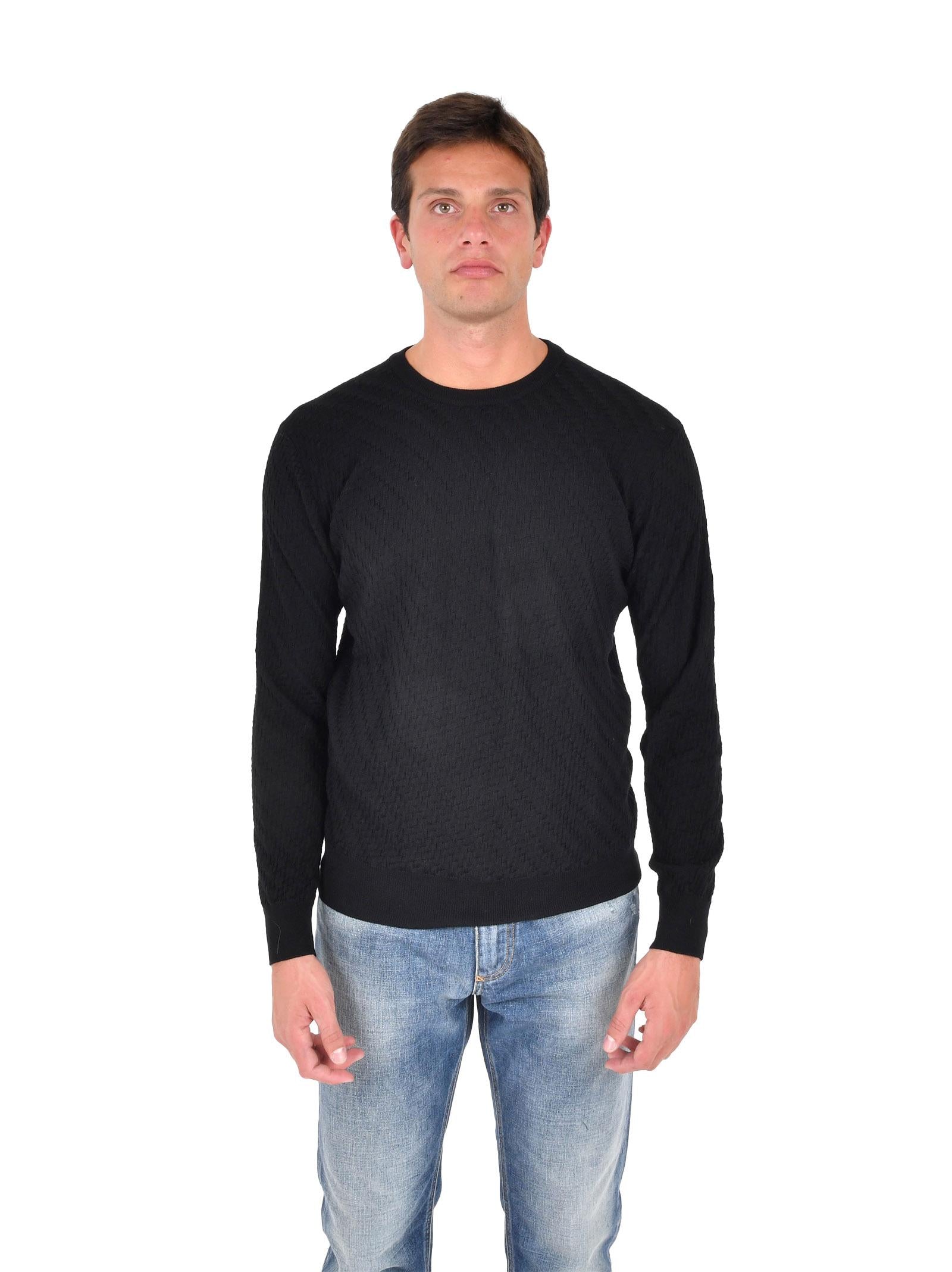 Low Brand All-Over Jacquard Wool Sweater — Black, view 3