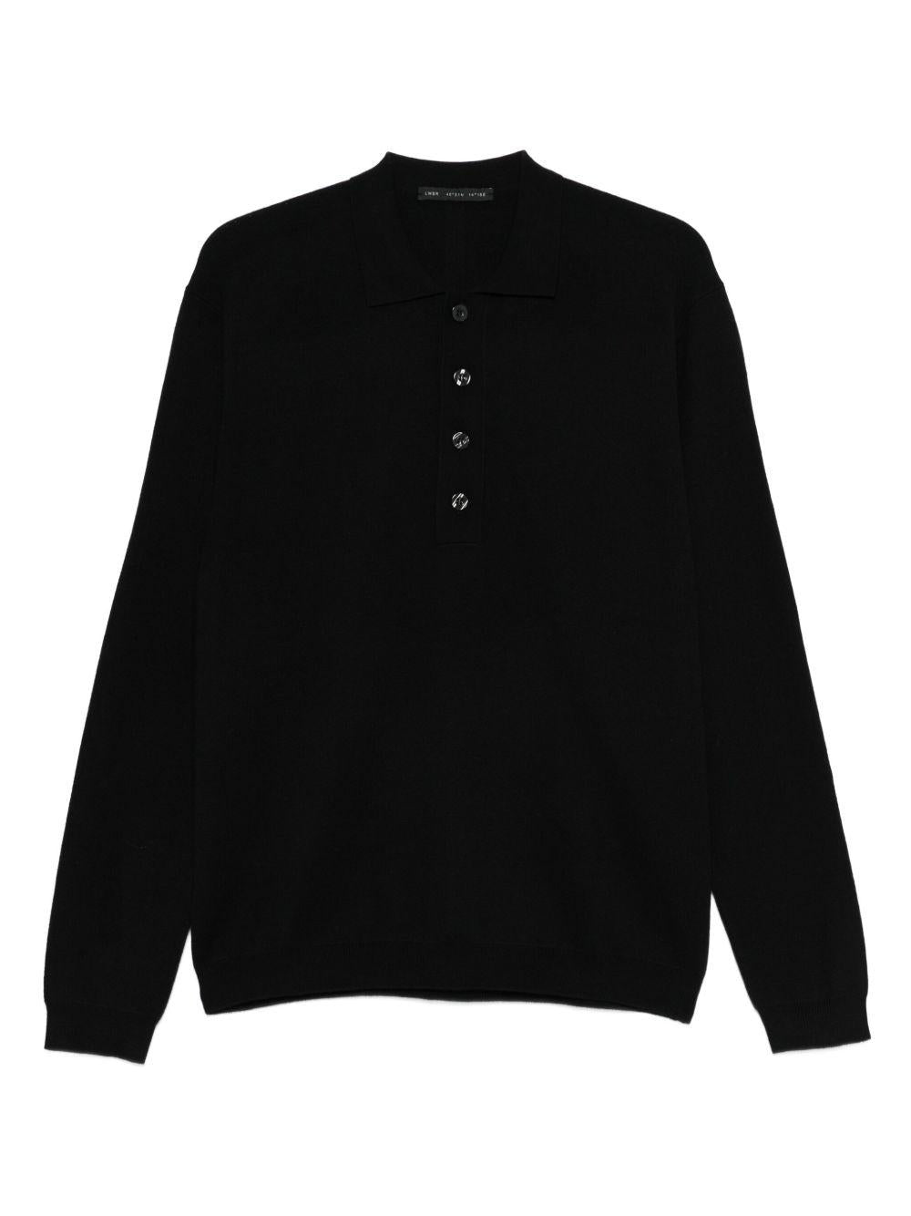 Low Brand Button-Placket Wool Sweater — Black, view 3