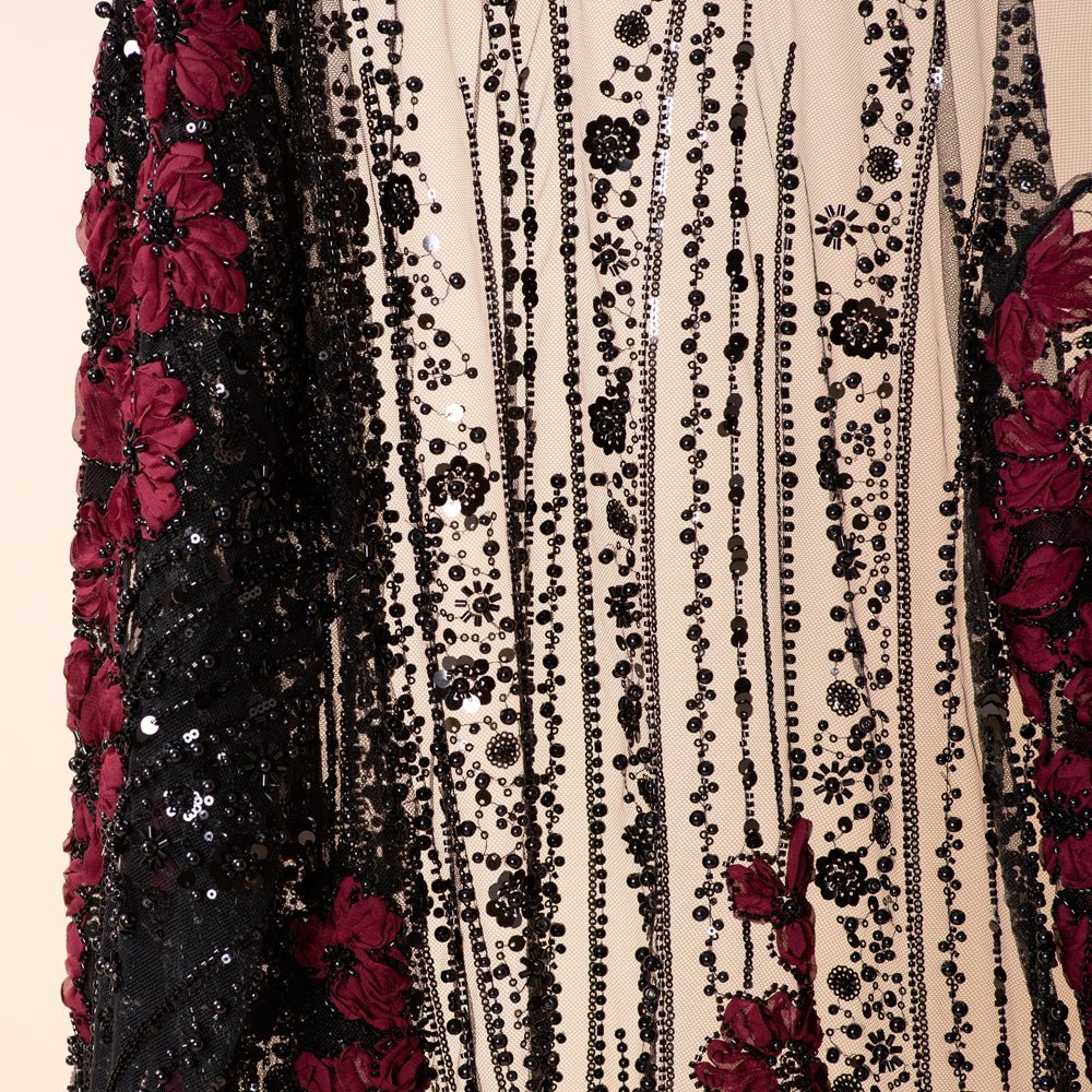 Luxury 3D Floral Beaded Sequin Embroidered Open Abaya for Eid & Wedding (MOA307), view 6