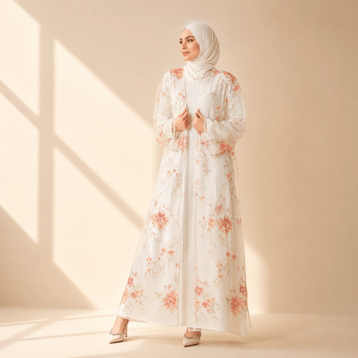 Luxury 3D Floral Sequin Embroidered Open Abaya for Weddings & Eid(MOA306) by Mariam's Collection