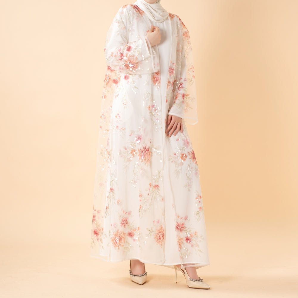 Luxury 3D Floral Sequin Embroidered Open Abaya for Weddings & Eid(MOA306), view 2