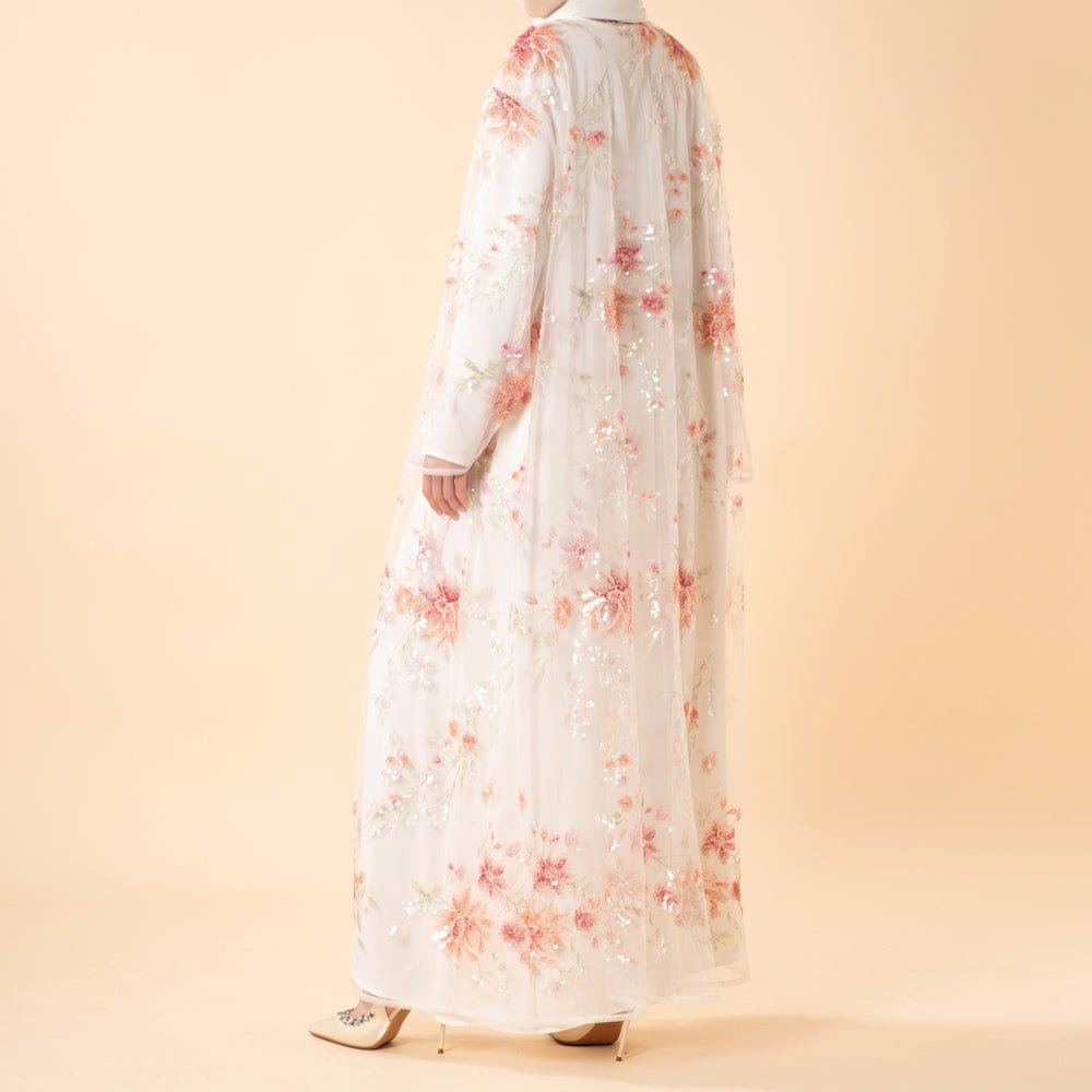 Luxury 3D Floral Sequin Embroidered Open Abaya for Weddings & Eid(MOA306), view 3