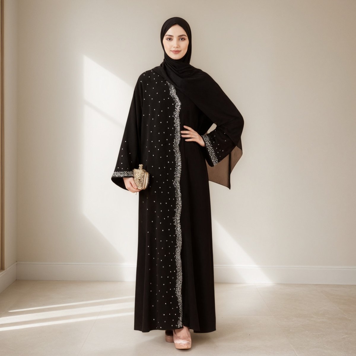 Luxury Black Starry Diamond Abaya  (MOA240) by Mariam's Collection