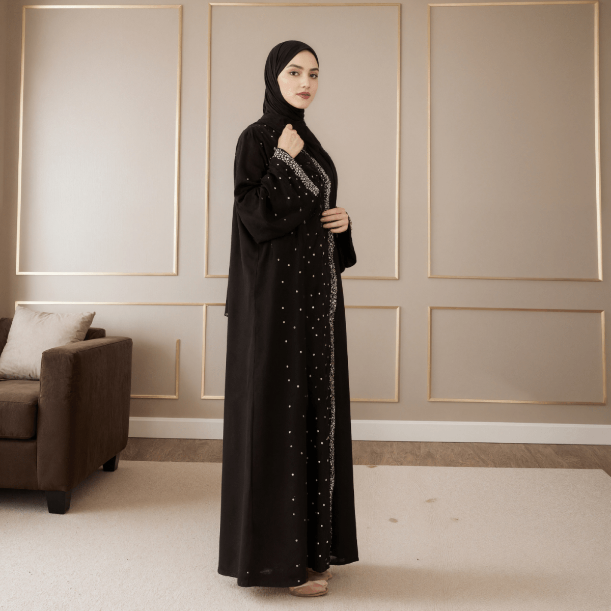 Luxury Black Starry Diamond Abaya  (MOA240), view 3