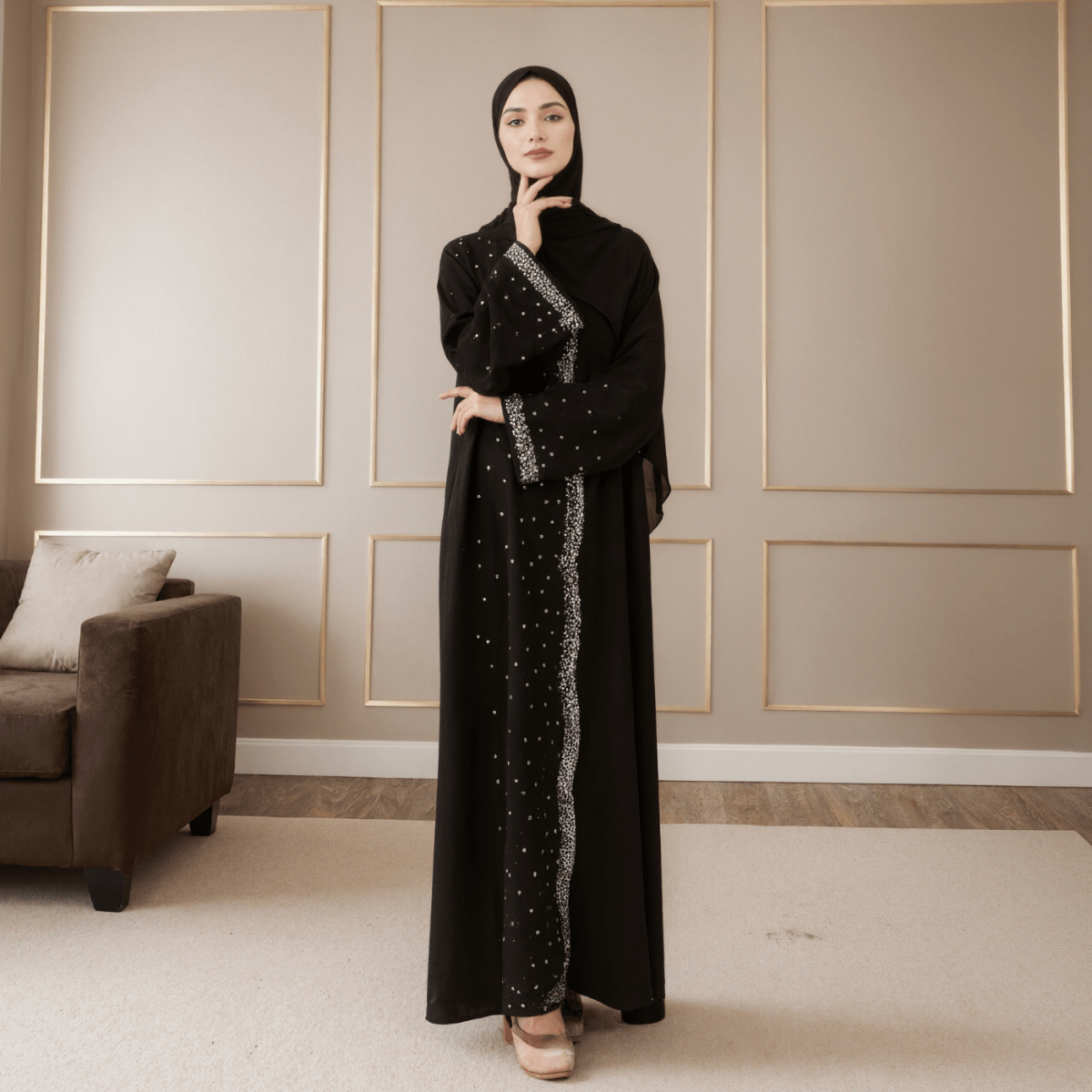 Luxury Black Starry Diamond Abaya  (MOA240), view 8