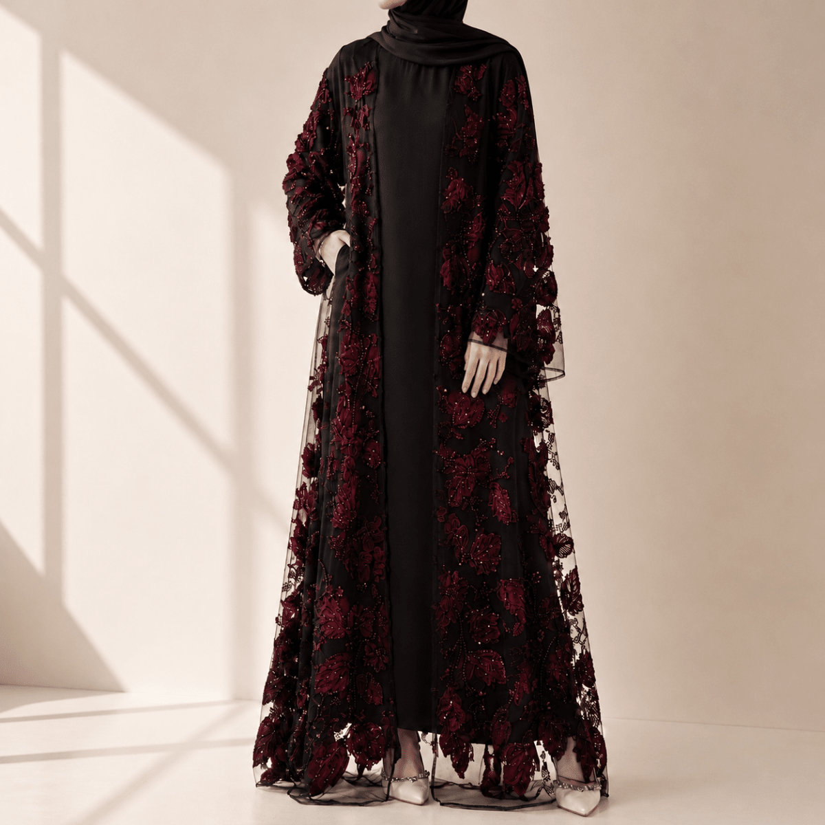 Luxury Couture 3D Floral Embellished Open Abaya(MOA300) by Mariam's Collection