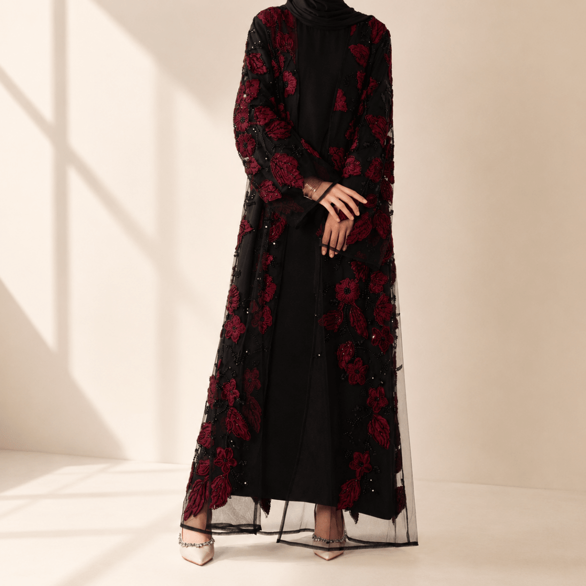 Luxury Couture 3D Floral Embellished Open Abaya(MOA300), view 2