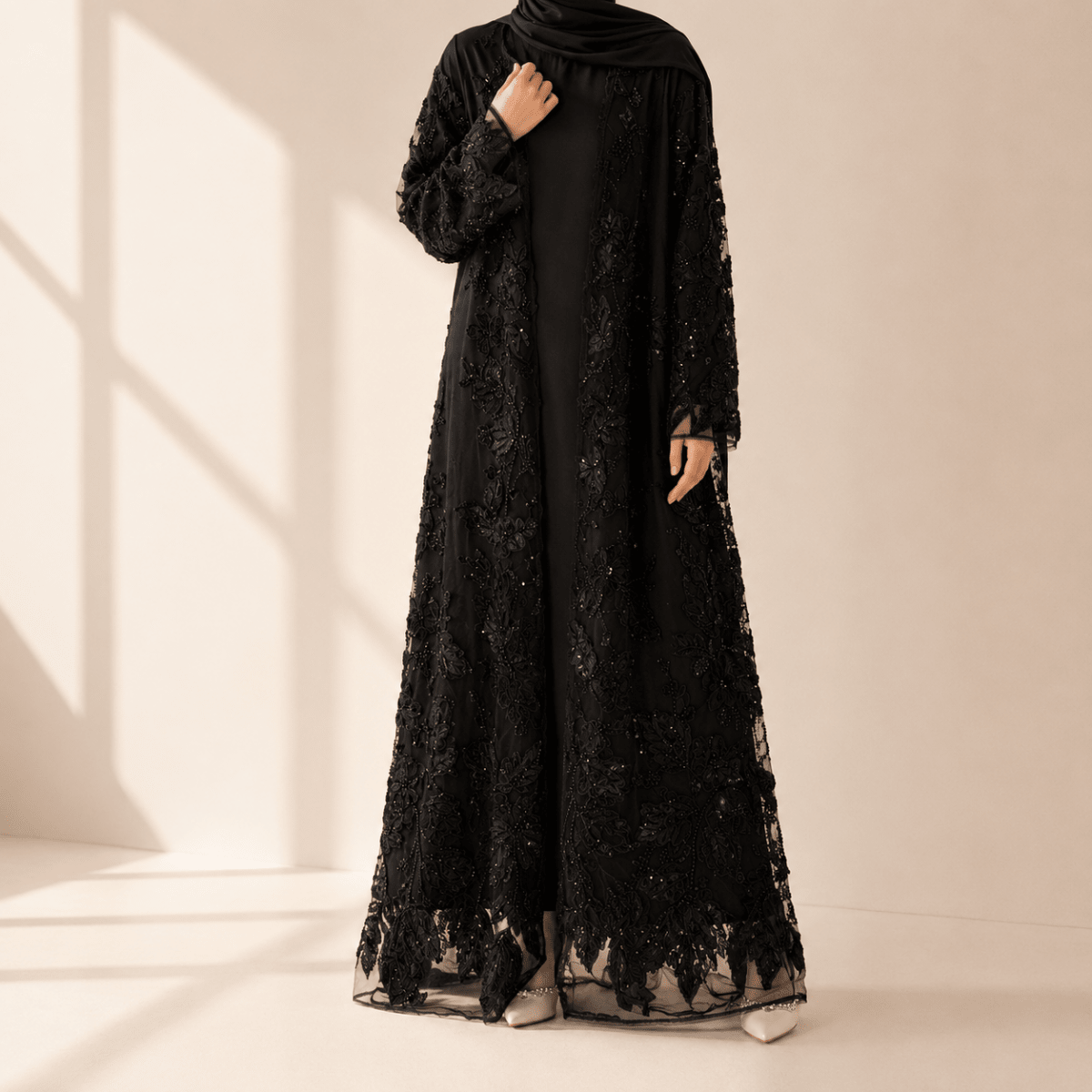 Luxury Couture 3D Floral Embellished Open Abaya(MOA300), view 4
