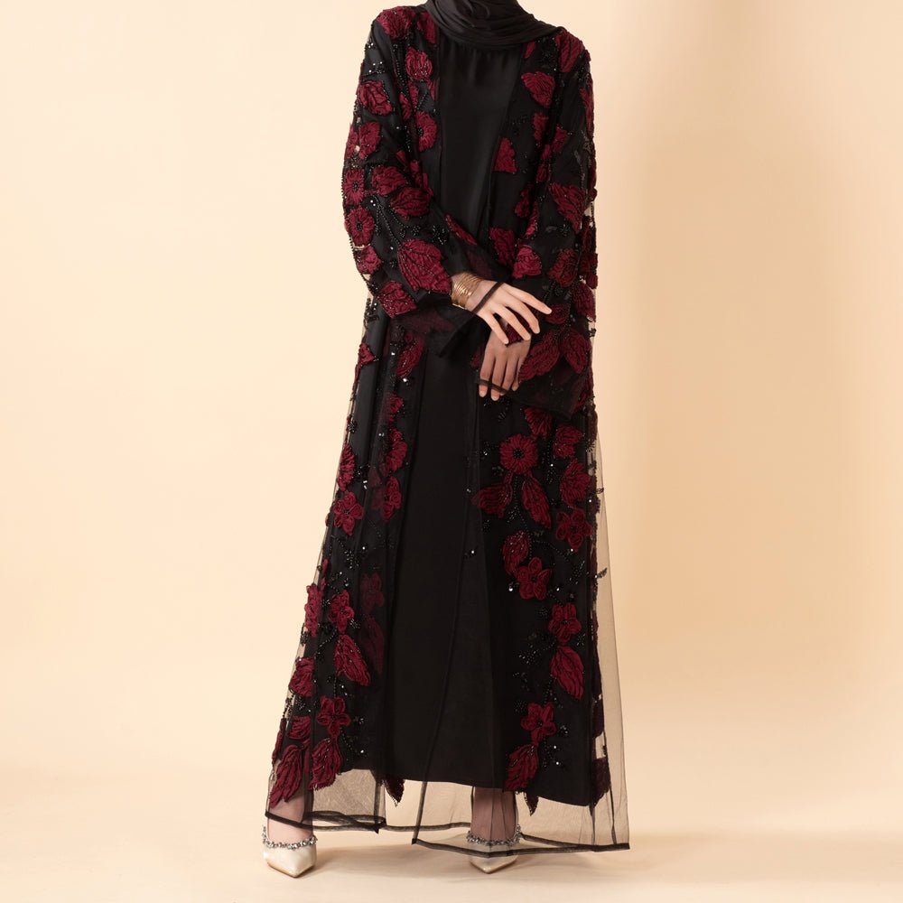 Luxury Couture 3D Floral Embellished Open Abaya(MOA300), view 5