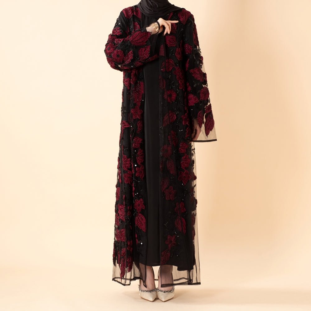 Luxury Couture 3D Floral Embellished Open Abaya(MOA300), view 6