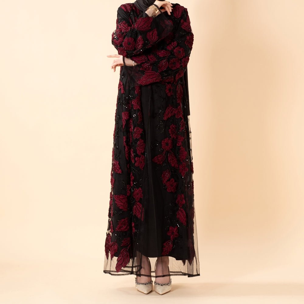 Luxury Couture 3D Floral Embellished Open Abaya(MOA300), view 8