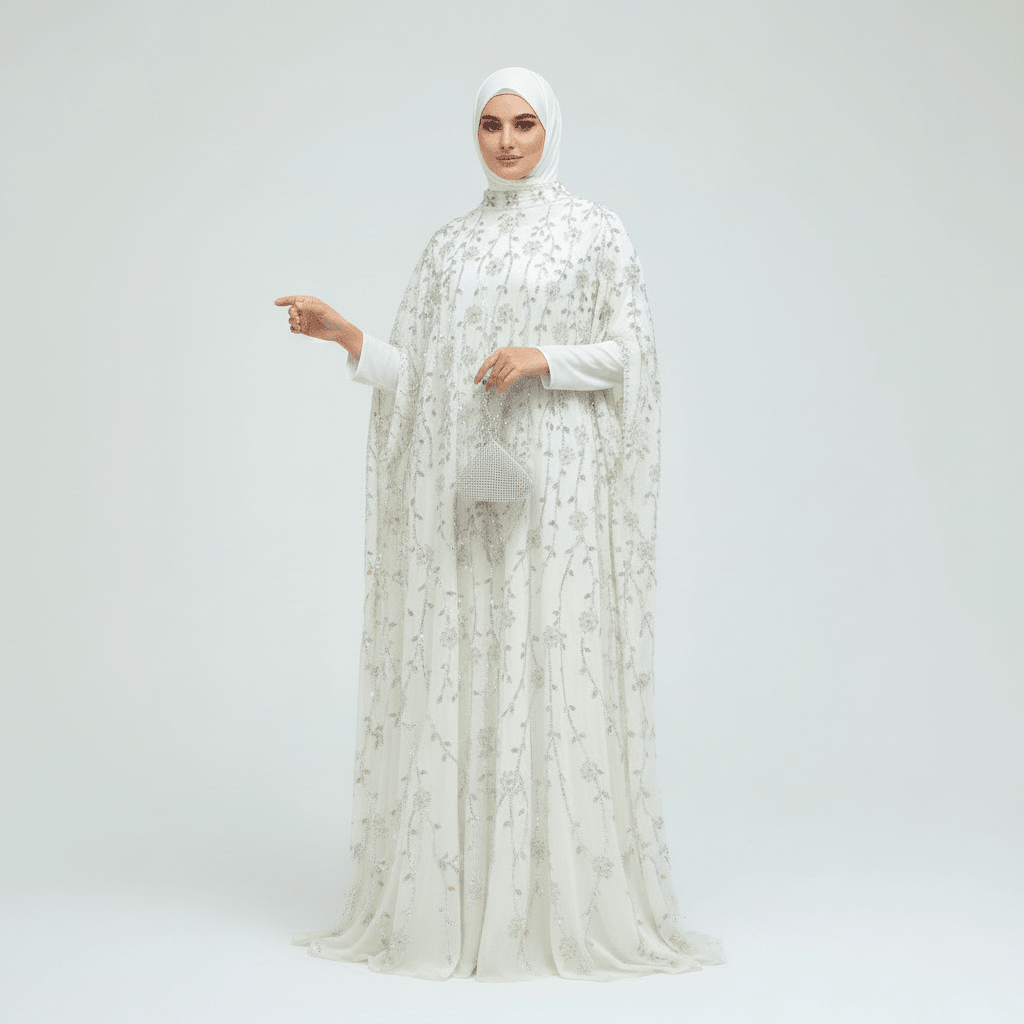 Luxury Crystal Embellished Cape Abaya Set with Inner Dress (MA390), view 2