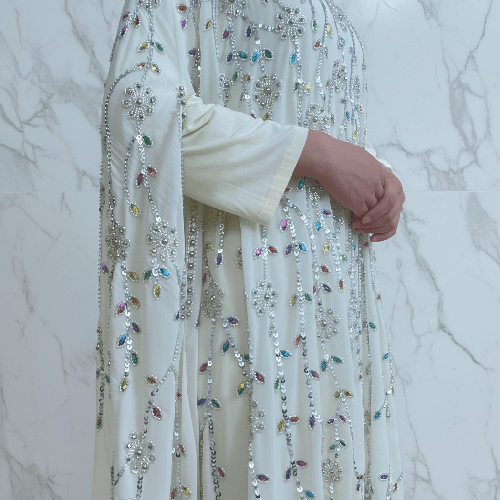 Luxury Crystal Embellished Cape Abaya Set with Inner Dress (MA390), view 4