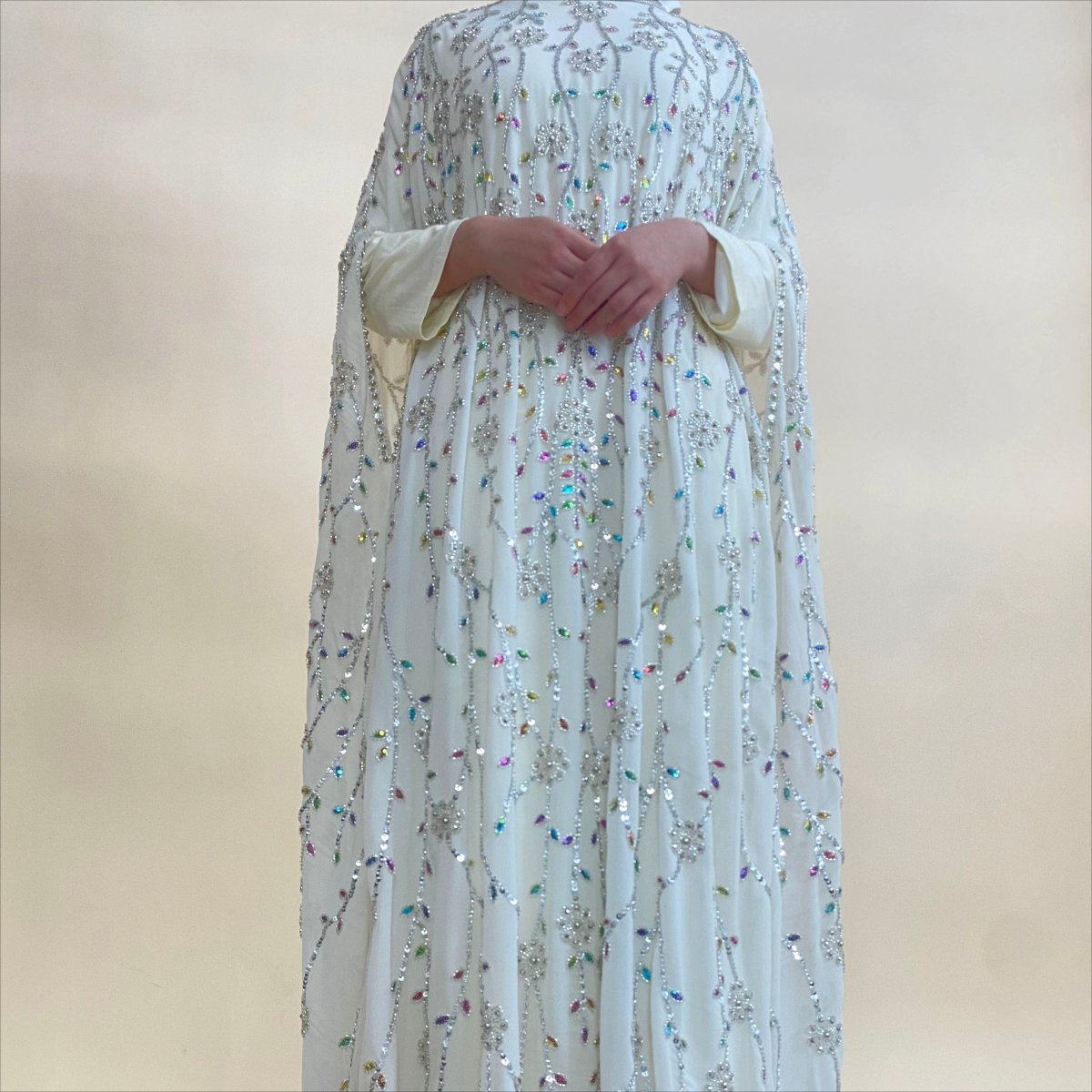 Luxury Crystal Embellished Cape Abaya Set with Inner Dress (MA390), view 5