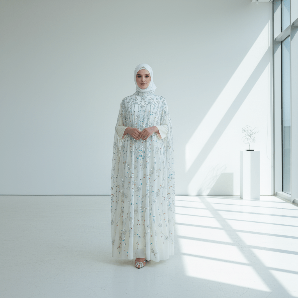 Luxury Crystal Embellished Cape Abaya Set with Inner Dress (MA390), view 8