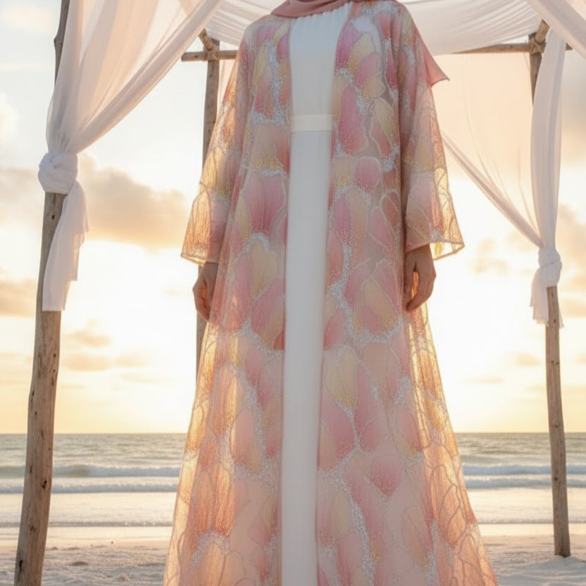 Petal Glow Hand-Embroidered Open Abaya — Secret Garden Series (MOA295) by Mariam's Collection