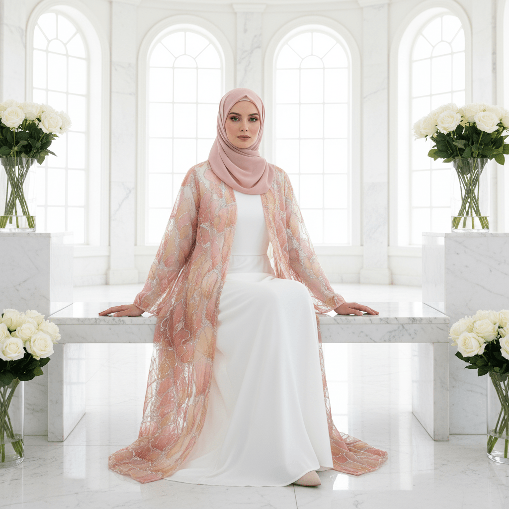 Petal Glow Hand-Embroidered Open Abaya — Secret Garden Series (MOA295), view 3
