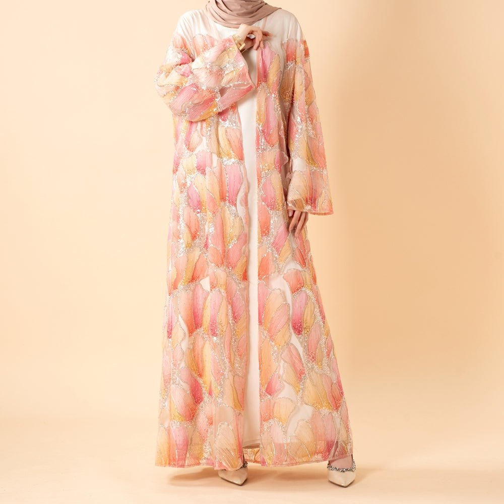 Petal Glow Hand-Embroidered Open Abaya — Secret Garden Series (MOA295), view 5