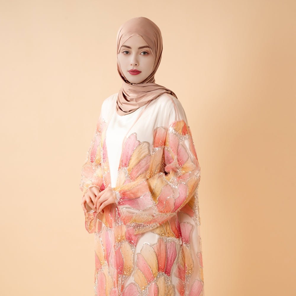 Petal Glow Hand-Embroidered Open Abaya — Secret Garden Series (MOA295), view 6