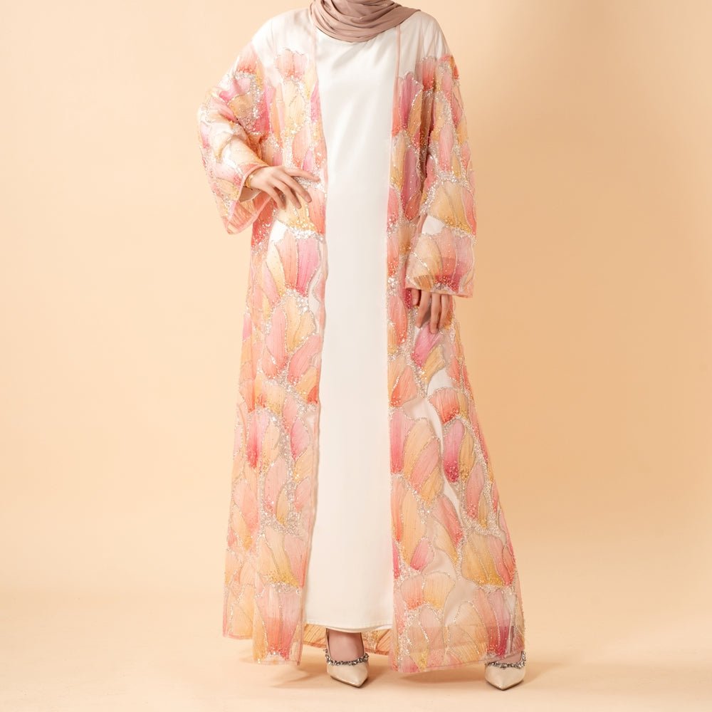Petal Glow Hand-Embroidered Open Abaya — Secret Garden Series (MOA295), view 7