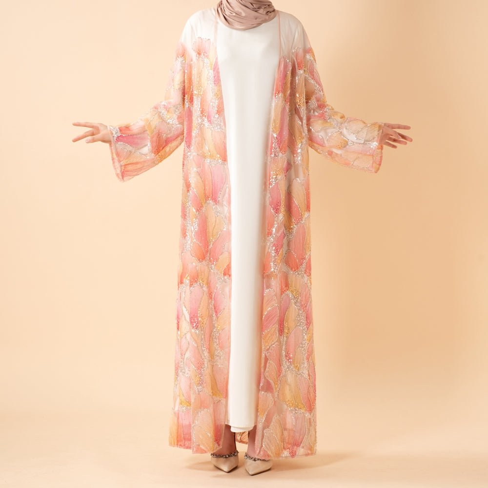 Petal Glow Hand-Embroidered Open Abaya — Secret Garden Series (MOA295), view 8