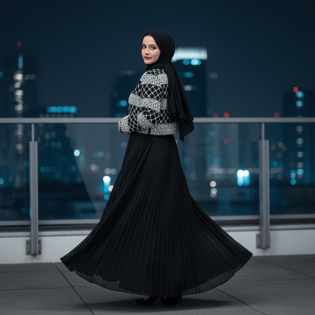 Luxury Pearl Beaded Diamond Grid Jacket & Pleated Dress Set(MS403), view 6