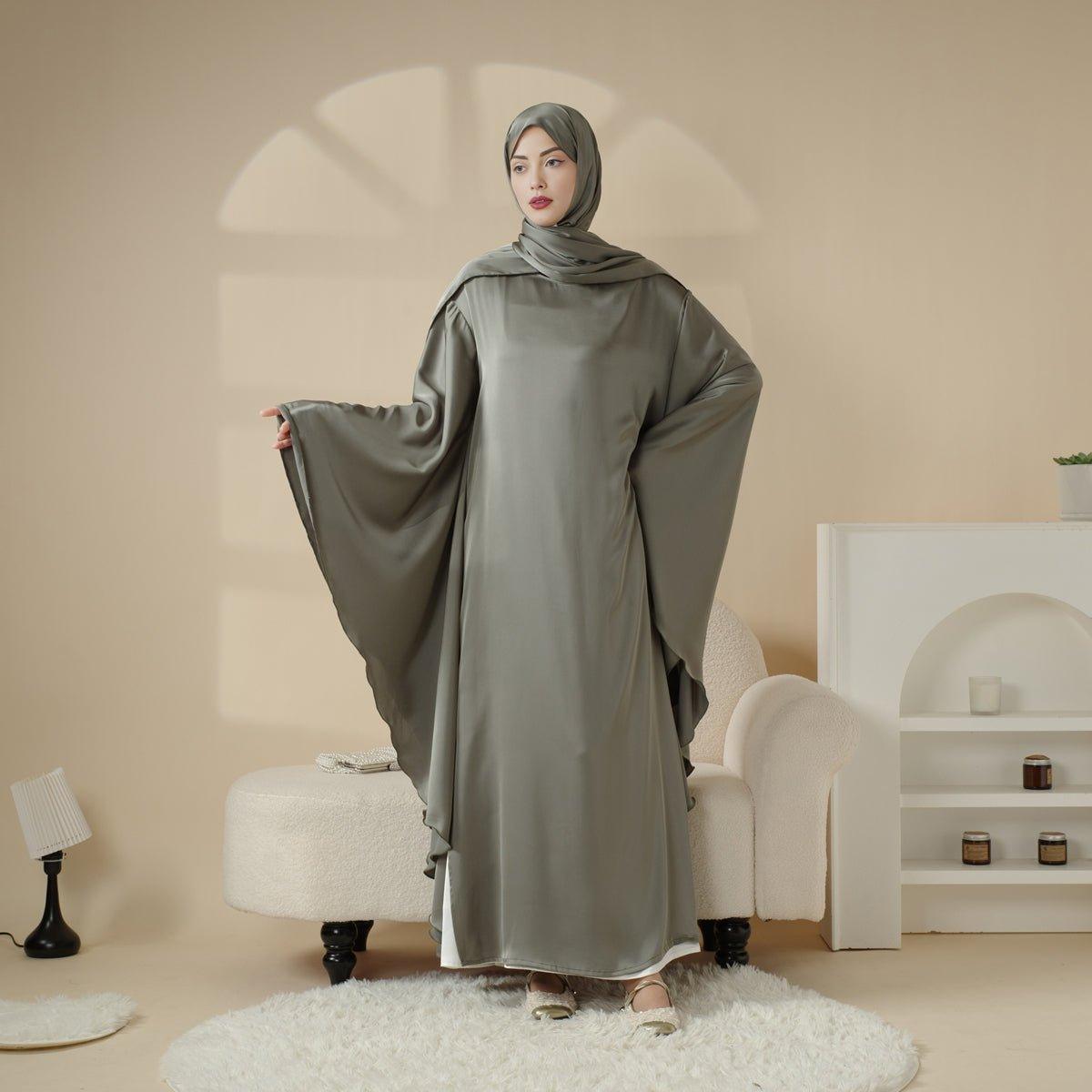 Luxury Satin Floaty Kaftan Abaya With Matching Hijab (MA054), view 6