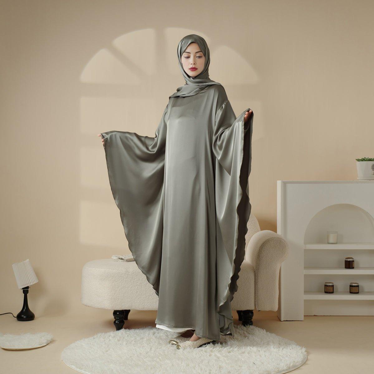 Luxury Satin Floaty Kaftan Abaya With Matching Hijab (MA054), view 7