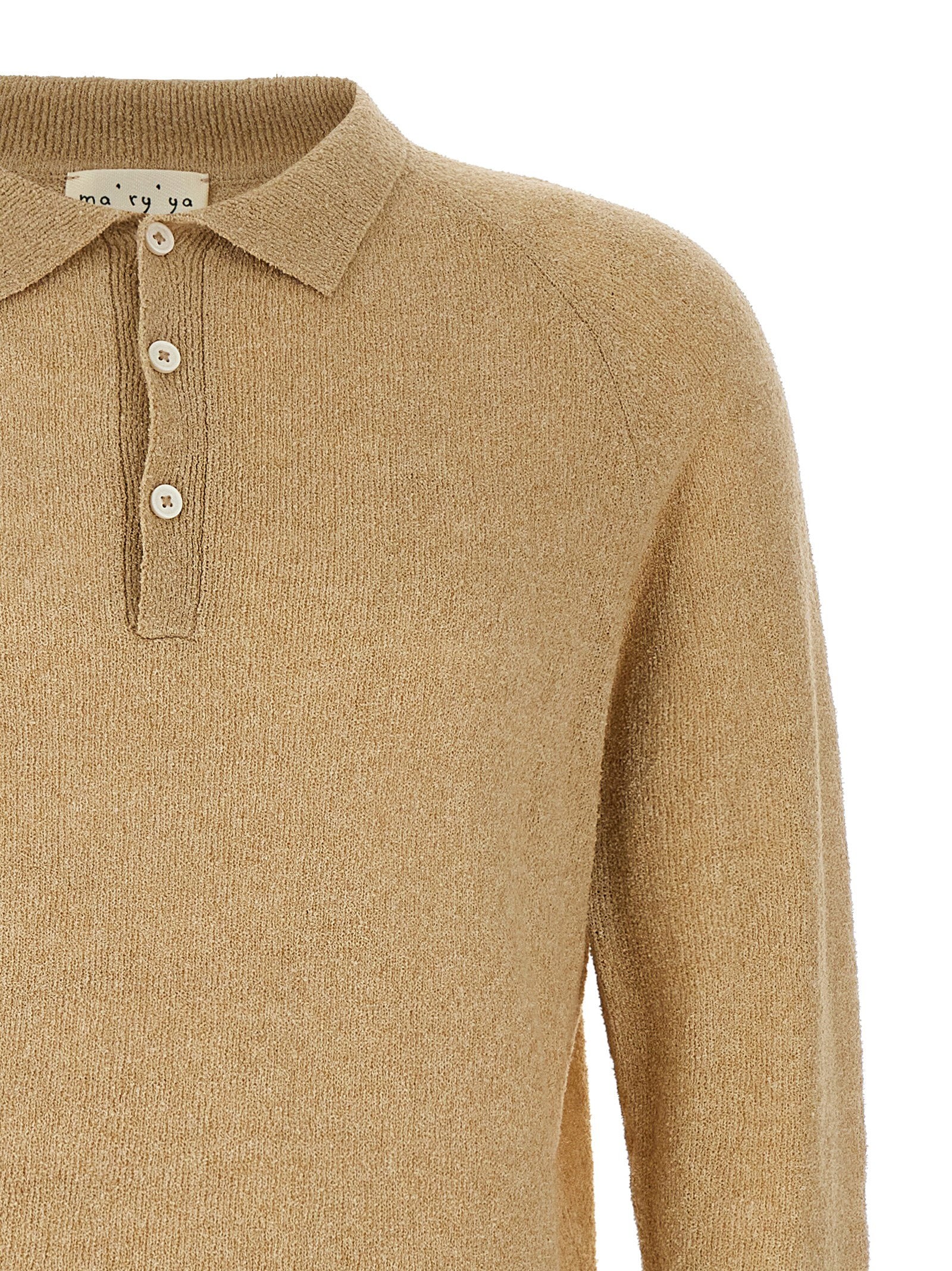 Ma'ry'ya Bouclé Cotton Polo Shirt — Beige, view 3