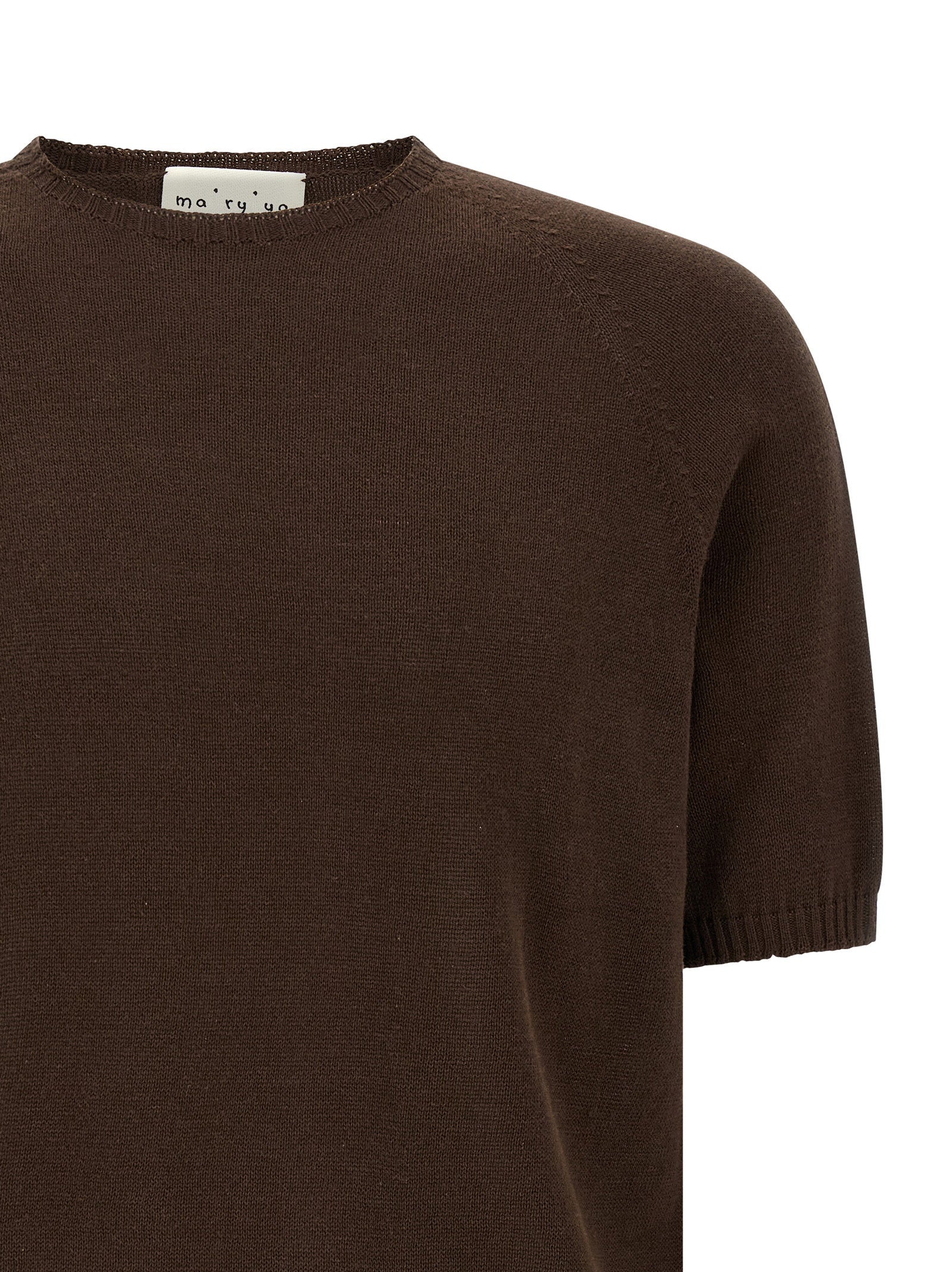 Ma'ry'ya Cotton Crew-Neck Sweater — Brown, view 3