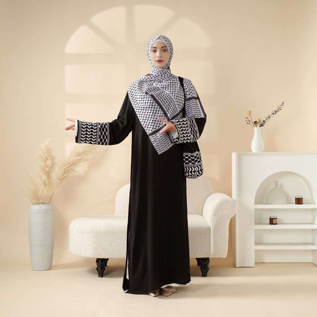 Palestinian Keffiyeh-Inspired Abaya with Matching Crossbody Bag Keffiyeh Abaya (MA131), view 2