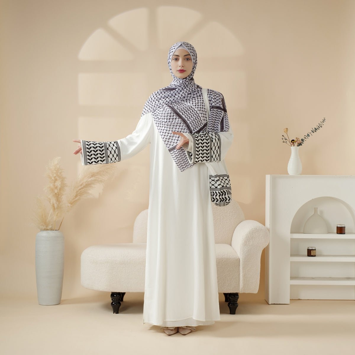 Palestinian Keffiyeh-Inspired Abaya with Matching Crossbody Bag Keffiyeh Abaya (MA131), view 5