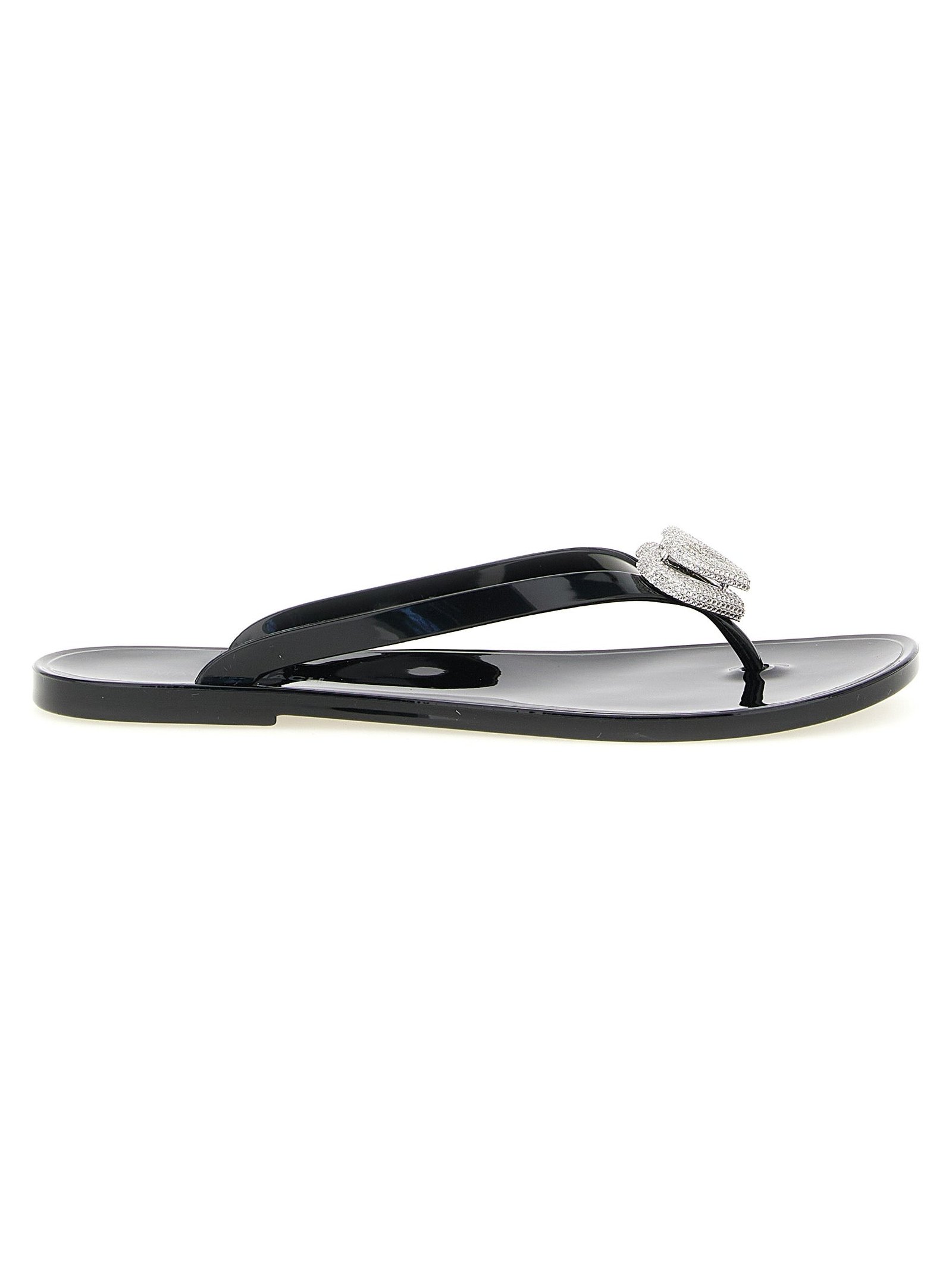 Mach & Mach Crystal-Embellished Thong Sandal — Black by Mach & Mach