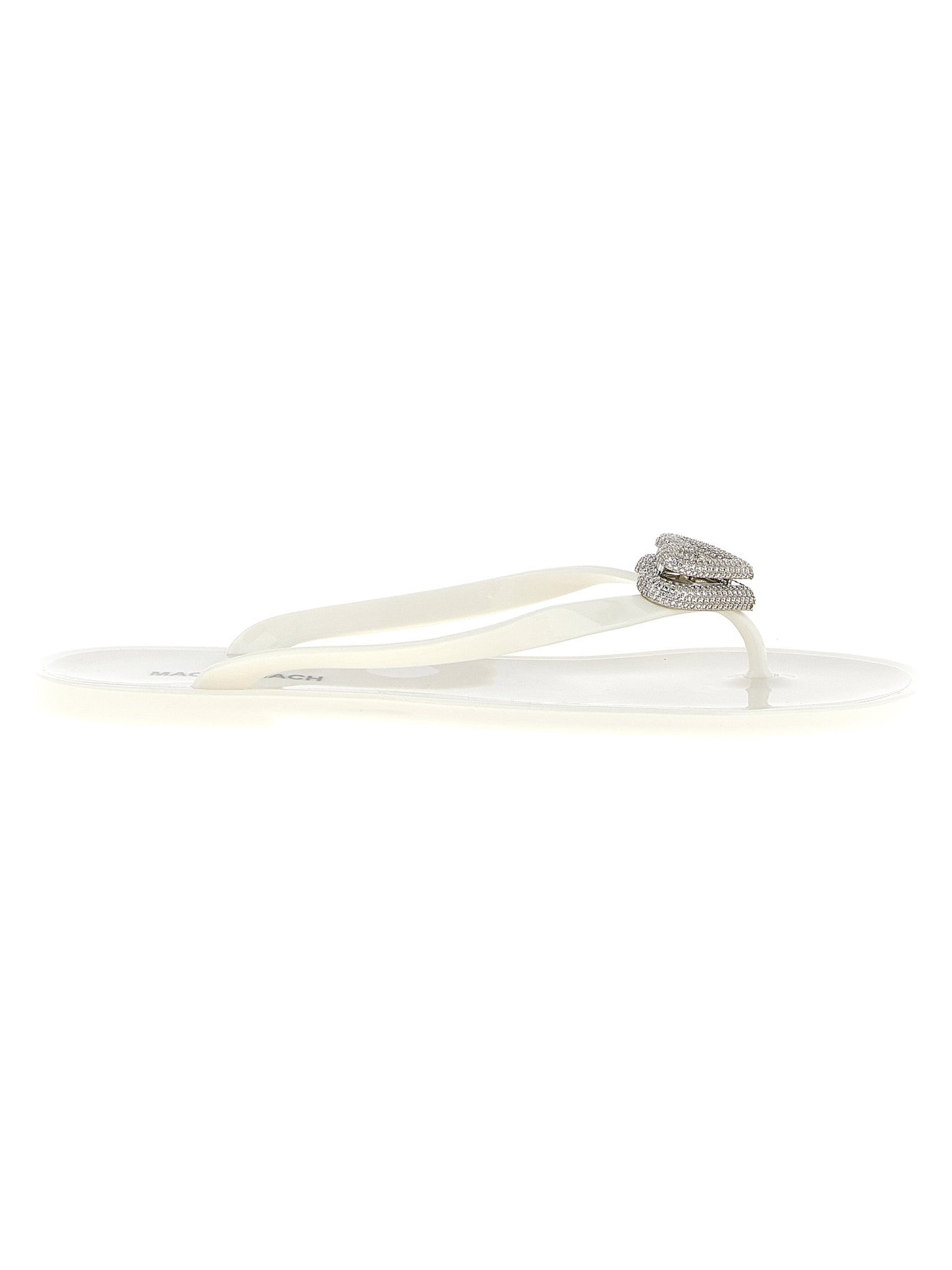 Mach & Mach Crystal-Embellished Double Heart Sandals — White by Mach & Mach
