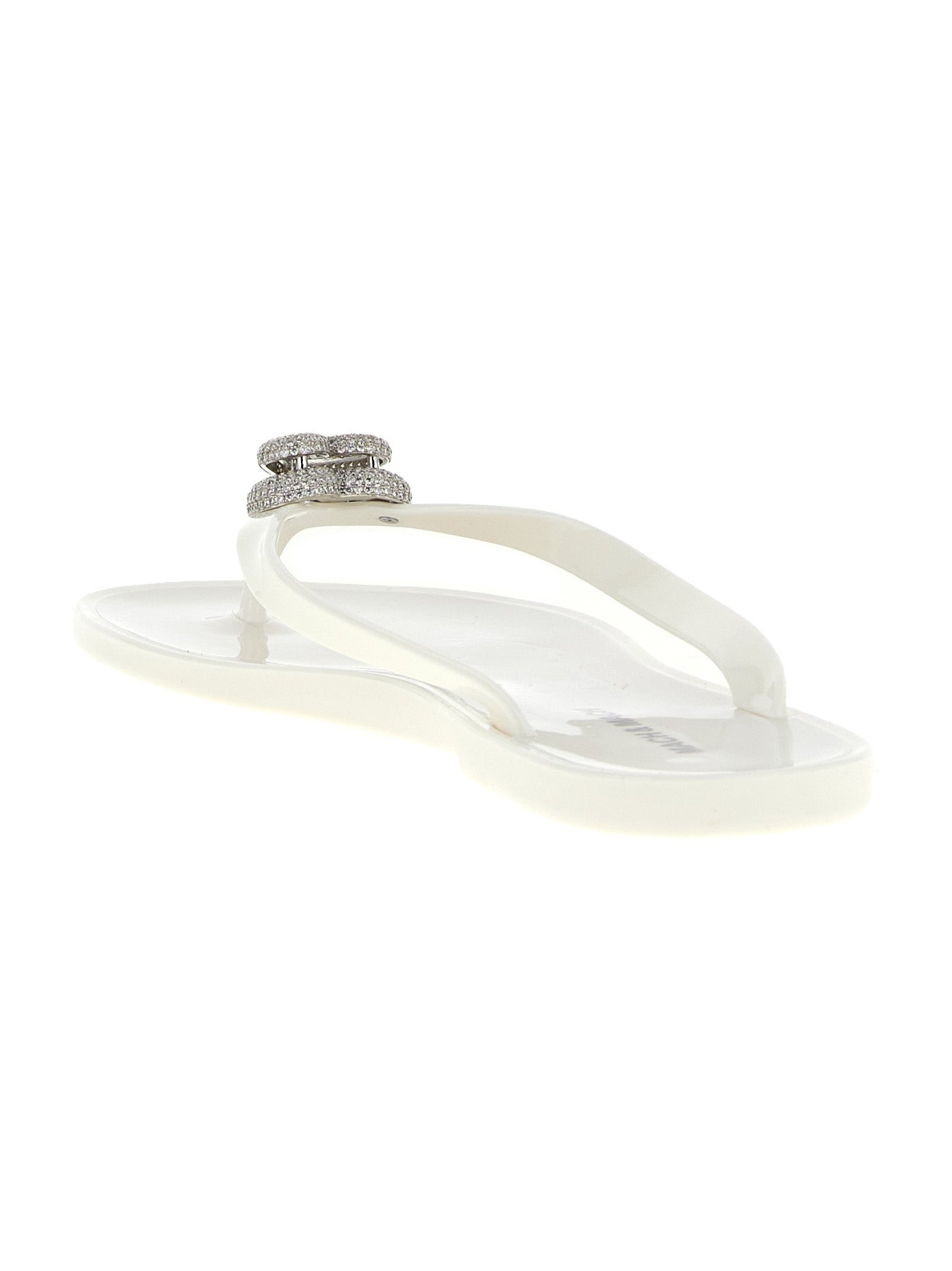 Mach & Mach Crystal-Embellished Double Heart Sandals — White, view 3