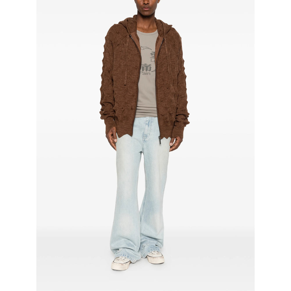 Madfrenzy Cable Knit Hooded Cardigan — Brown, view 2