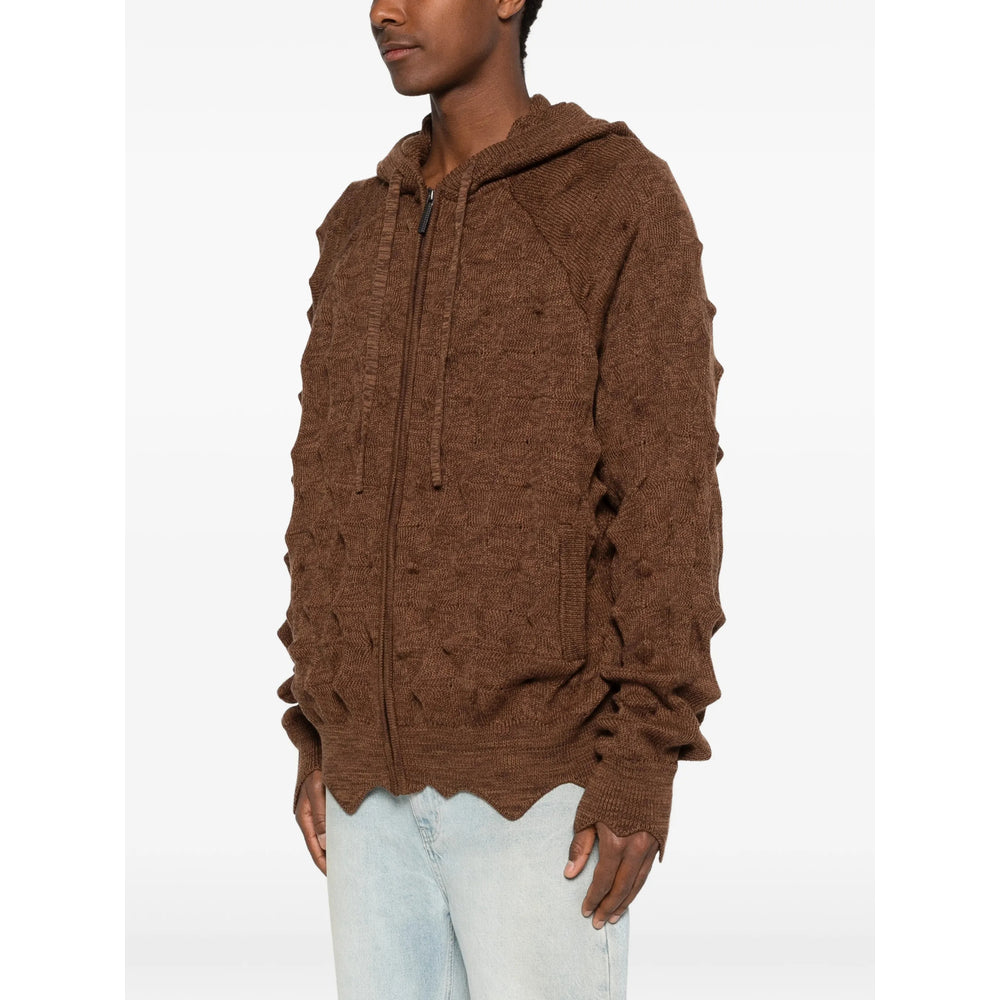 Madfrenzy Cable Knit Hooded Cardigan — Brown, view 3