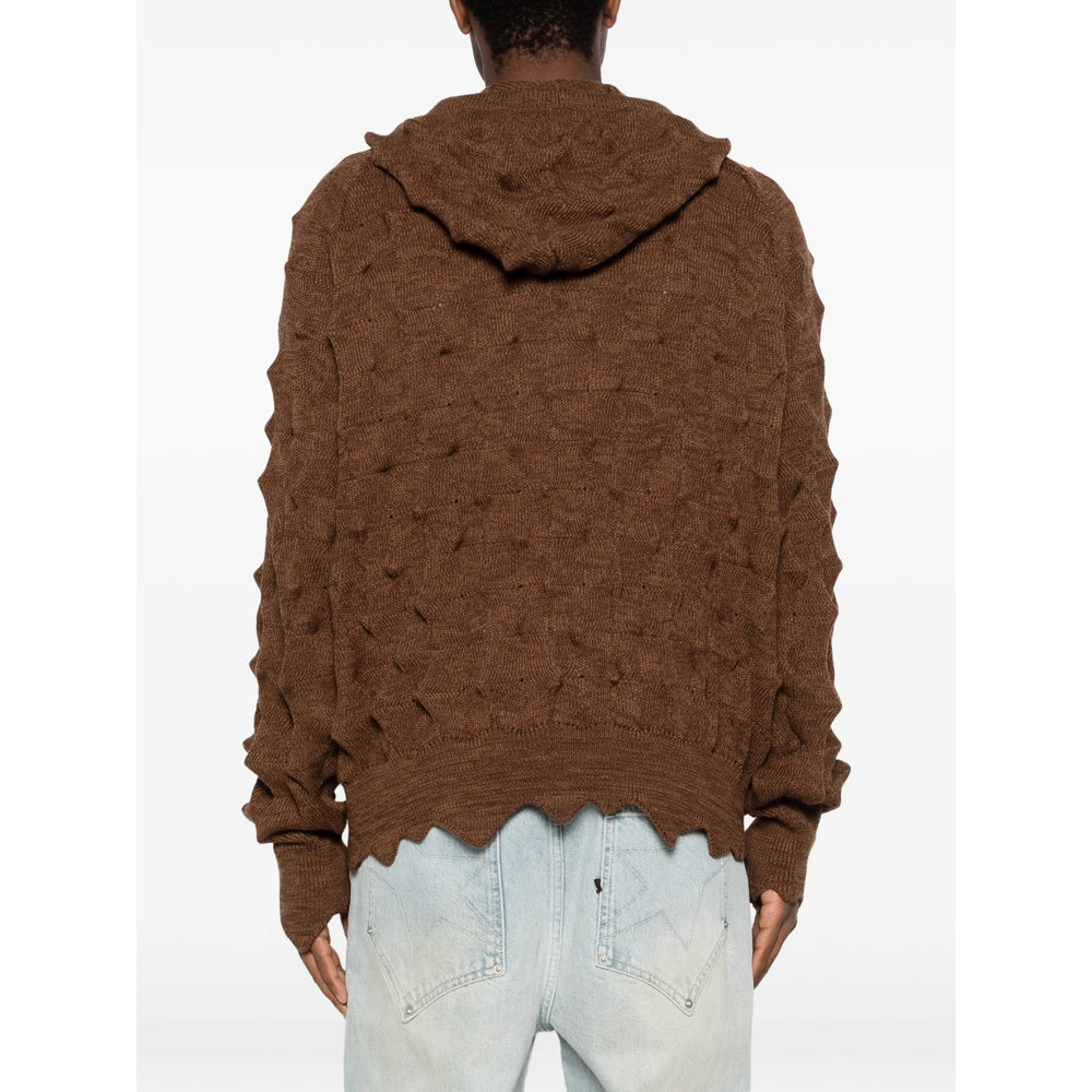 Madfrenzy Cable Knit Hooded Cardigan — Brown, view 4
