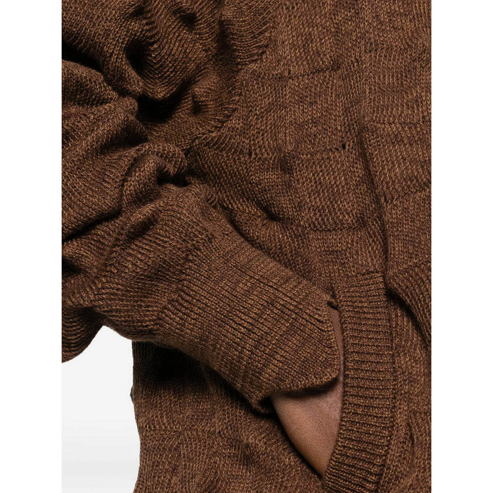 Madfrenzy Cable Knit Hooded Cardigan — Brown, view 5