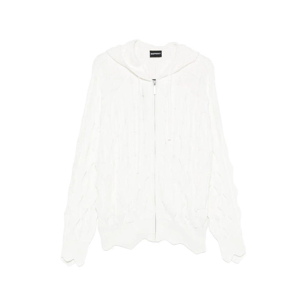 Madfrenzy Cable-Knit Viscose Hoodie — White by Madfrenzy