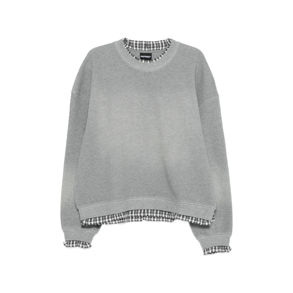 Madfrenzy Gingham Trim Sweatshirt — Gray by Madfrenzy