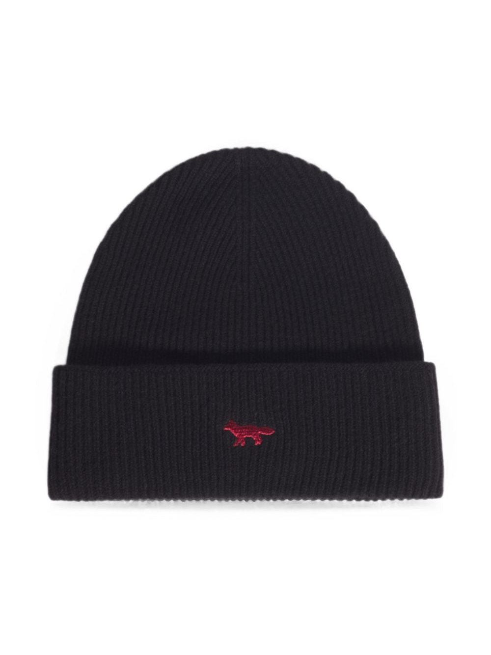 Maison Kitsuné Fox-Embroidered Wool Ribbed Knit Beanie — Black by Maison Kitsune